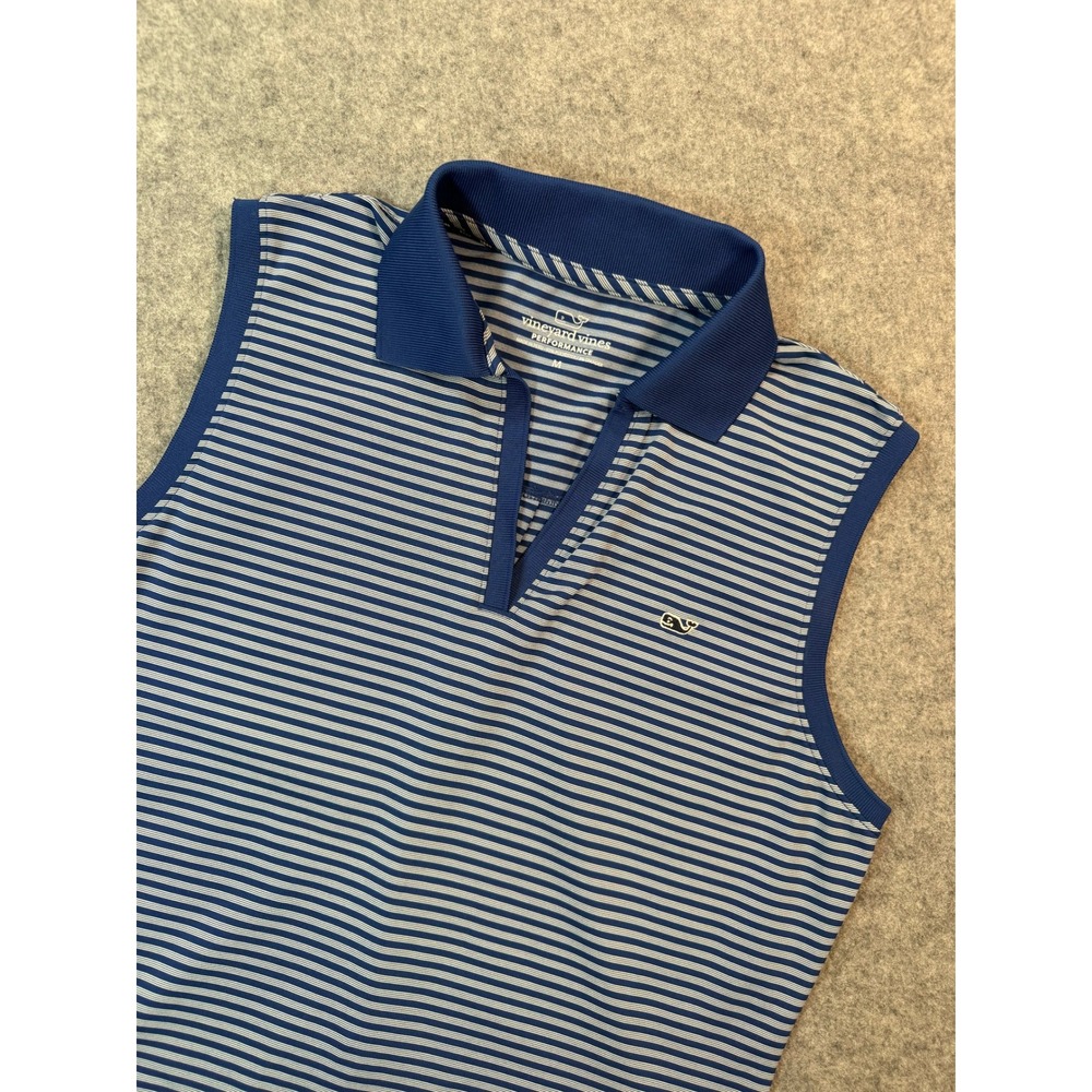 Vineyard Vines Performance Sleeveless Polo Shirt Womens Medium Blue Striped Golf